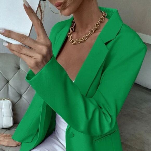 NWOT Shein Green Oversized Business Single Breasted Blazer Size Small - Picture 2 of 12